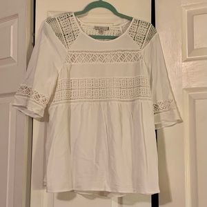 Pale Sky White Lace Panel Women’s Top